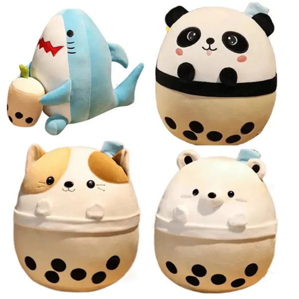 Plush Pillows Cushions Kawaii Bubble Tea Cats Plush Toy Stuffed Animal Shark-Polar Bear Pillow Cup Milk Tea Boba Plushie Doll Kids Girls Bir