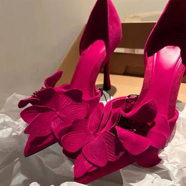 Elegant Woman High Heeled Shoes Sweet Rose Closed Toe Footwear Summer Slingback Pointed Fashion Dress Ladies Sandals 241111