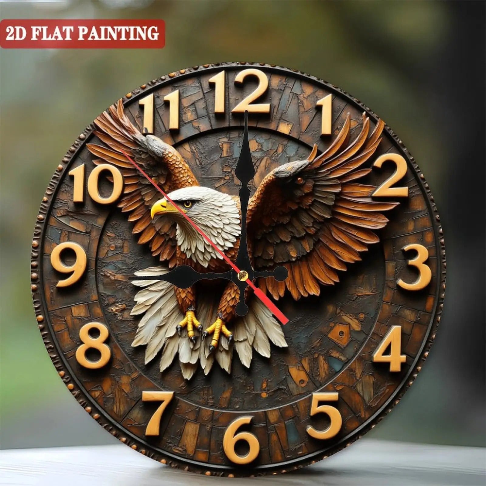 TEMU 10 Inch Vintage Eagle Wall Clock - Silent Non-ticking Movement, Battery Operated (aa Not Included) - - Golden-red Decor For Living Room, Office,