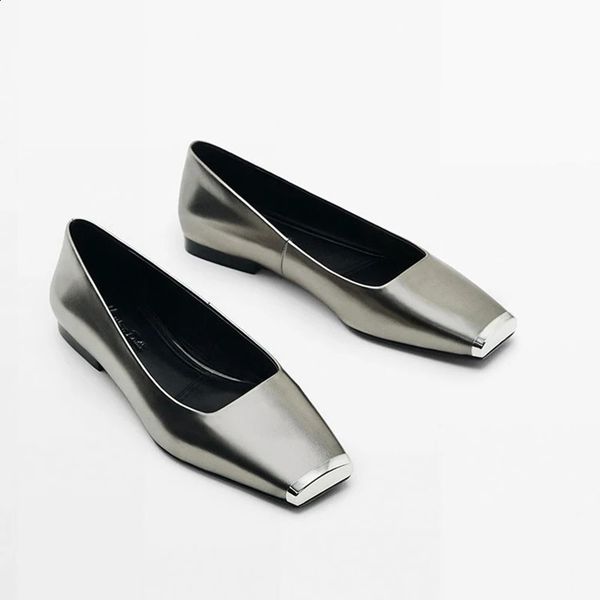 Mrxmus 2024 Spring Summer Fashion Genuine Leather Flat Square Head Shoe Sandals Women Elegant Simple Ballet Shoes Female 240809