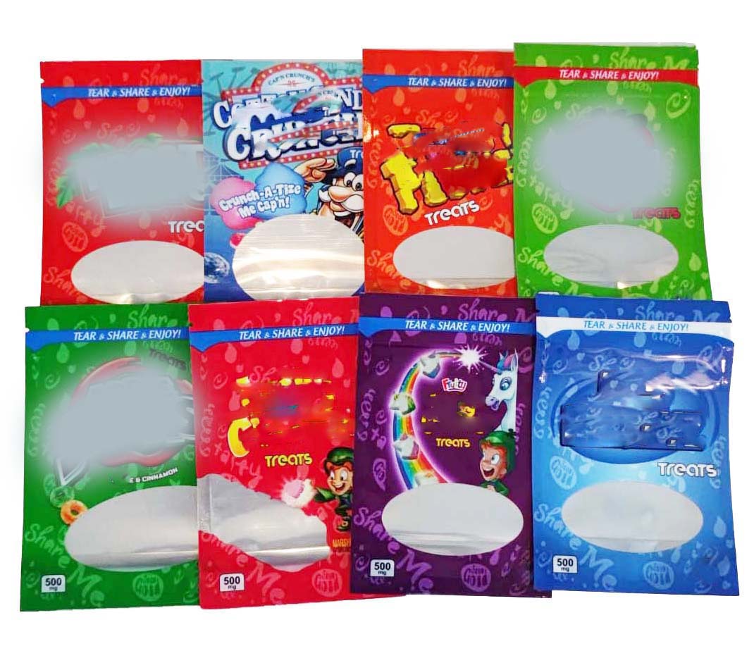 Empty INFUSED cereal treats edibles packaging Mylar 500mg packing bags lucky charmz Fruity Pebblez cannaburst snack candy gummies bag