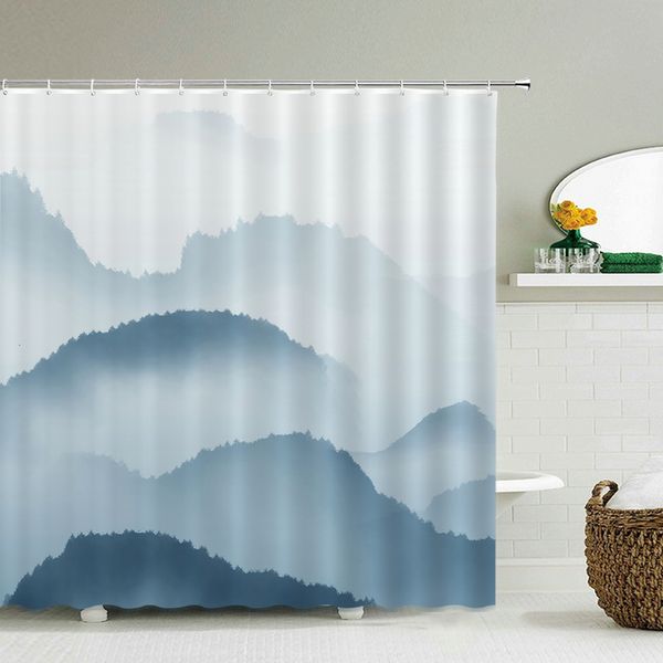 Shower Curtains Chinese landscape Shower Curtains Bathroom Polyester Waterproof Shower Curtain Ink painting Printing Curtain for Bathroom Sh