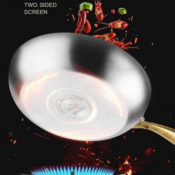 Pans 316 stainless steel Wok frying pan frying pan tick free cooking pan steak gas hot pot general Saucepan kitchen utensils J241207 J5621