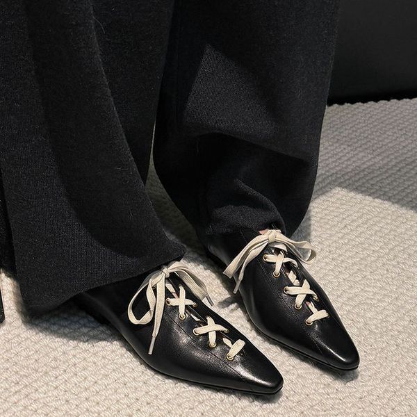 Top layer cowhide strap for women, heeled shoes, spring new style, small square toe strap, polished color, worn out, low top single shoes