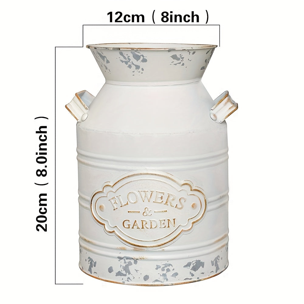 TEMU Rustic Farmhouse Milk Jug Binaural Vase - Vintage French Decorative Kettle Stand, 7.9" Height, Floral & Sprinkler Room, Bedroom, Kitchen, , Vase