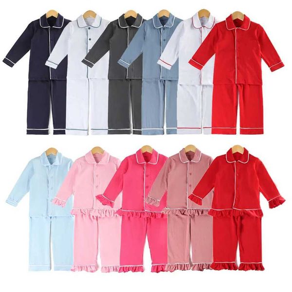 Winter Baby Clothes Christmas Long Sleeve Button Up Ruffle Pajamas Kids Matching Sleepwear Red Boys Girls Christmas Pyjamas SetsM240817