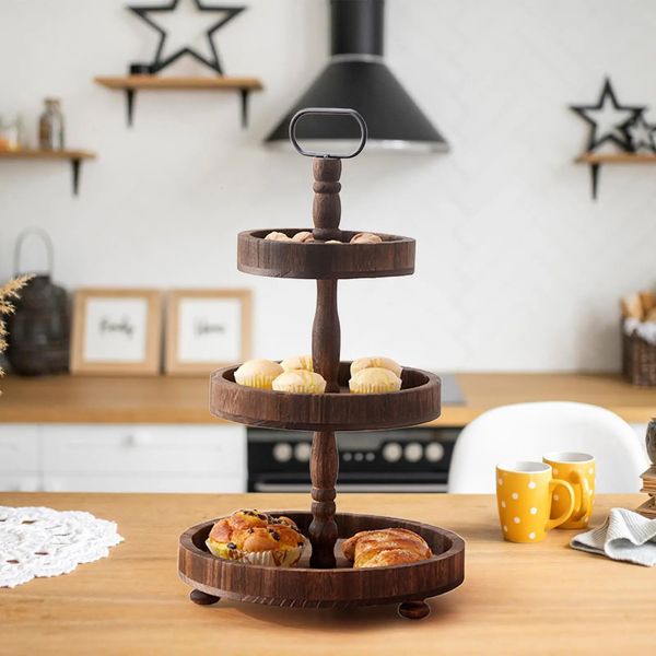Wooden 3 Tier Snack Rack Cake Towers Candy Plate Dessert Stand for Wedding Table Catering Cookie Halloween Decor 240709