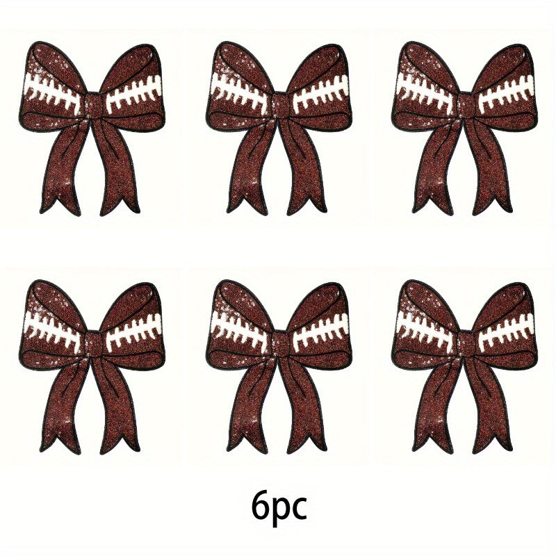 TEMU 6pcs Diy Iron-on Transfers - Glittery Red Bow & Football Design, Durable Washable Vinyl Decals For T-shirts, Hoodies, Jeans, Bags, Pillows &