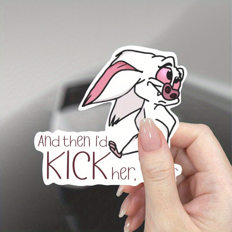 TEMU Funny " Kick Her" Vinyl Decal Sticker - Durable Adhesive Label For Cars, Luggage, And Laptops - Cartoon With Pink Accents, Car Stickers For