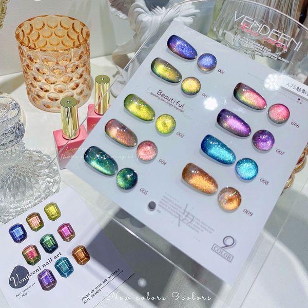 Nail Polish 9D Rainbow Cat&#039;s Eye gel Polished Magnetic Chameleon Nail gel Decal Soak Off UV gel Nail Art Treatment Clearcoat 230718