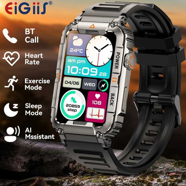 High Quality EIGIS New Military Smart Watch 100+Sports Mode Health Monitor BT Call IP67 Waterproof Mens iOS Android KR88 O241213