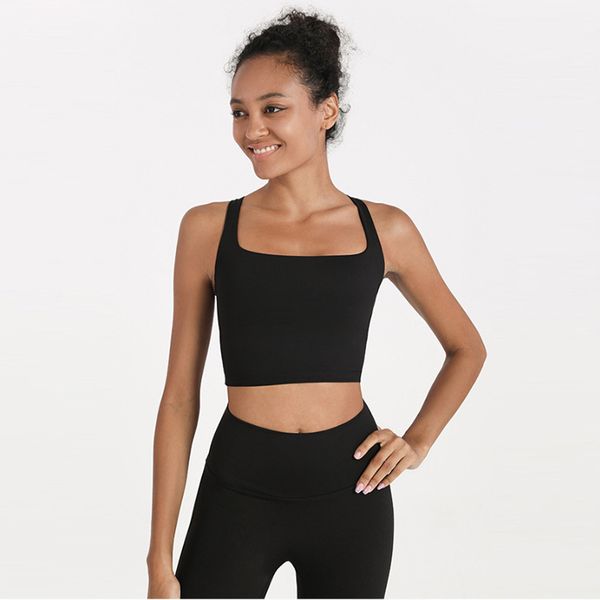 Women Fitness Bra Tops Fintness Tank Vest Solid Workout Breathble Cross back lululies lemenly Gym Gathered Shockproof Top Female