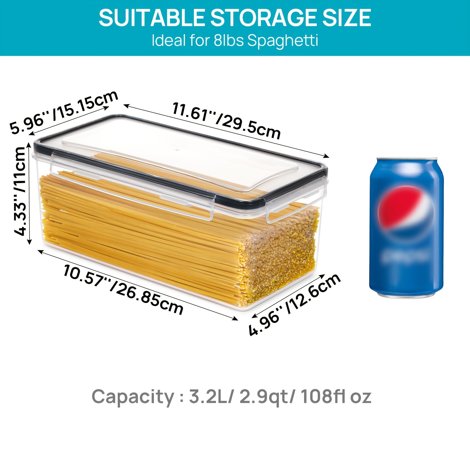 TEMU 4pcs 3.2l Airtight Food Storage Containers With Lids, Food & Dish Transport-bus Tubs, Plastic Pasta Jars For Pasta Storage, Airtight Kitchen