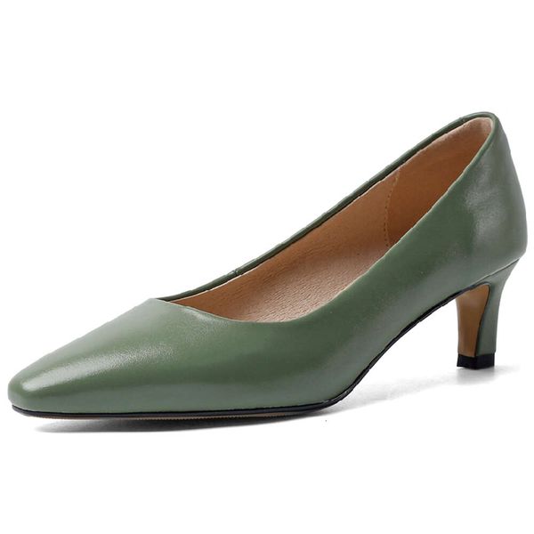Spring 2024 High Heels Pumps Woman Elegant Genuine Leather Black Nude Green Heeled OL Party Office Wedding Shoes Ladies