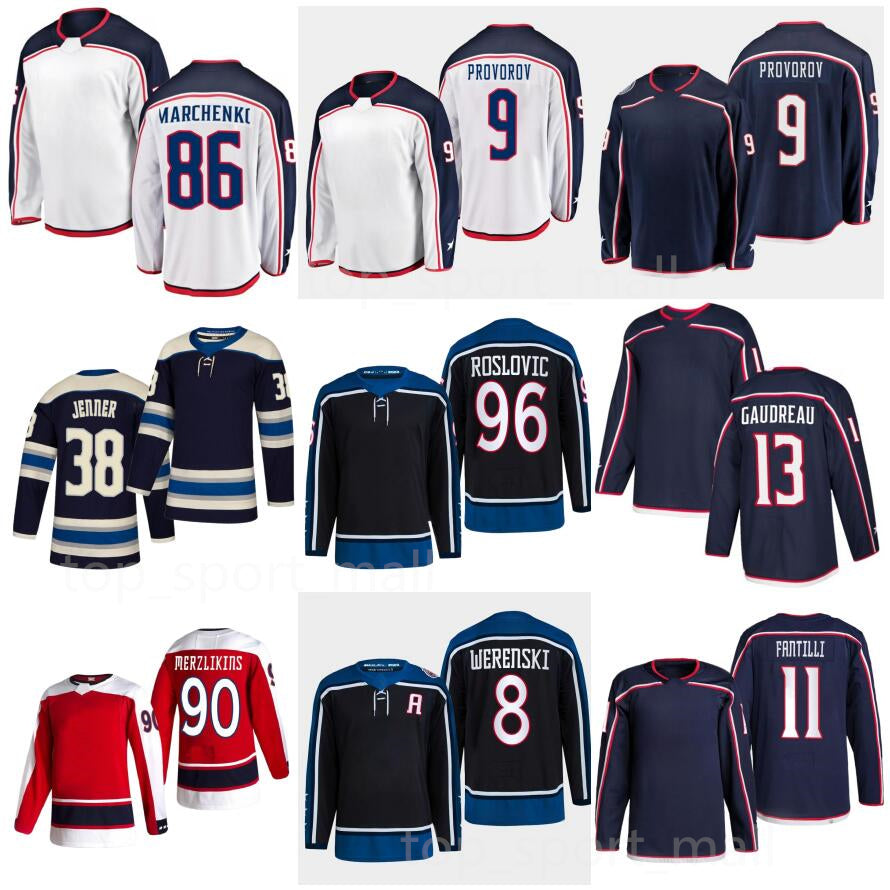 Men Ice Hockey 9 Ivan Provorov Jerseys Boone Jenner Jack Roslovic Zach Werenski Elvis Merzlikins Adam Fantilli Kirill Marchenko Johnny Gaudreau Danf