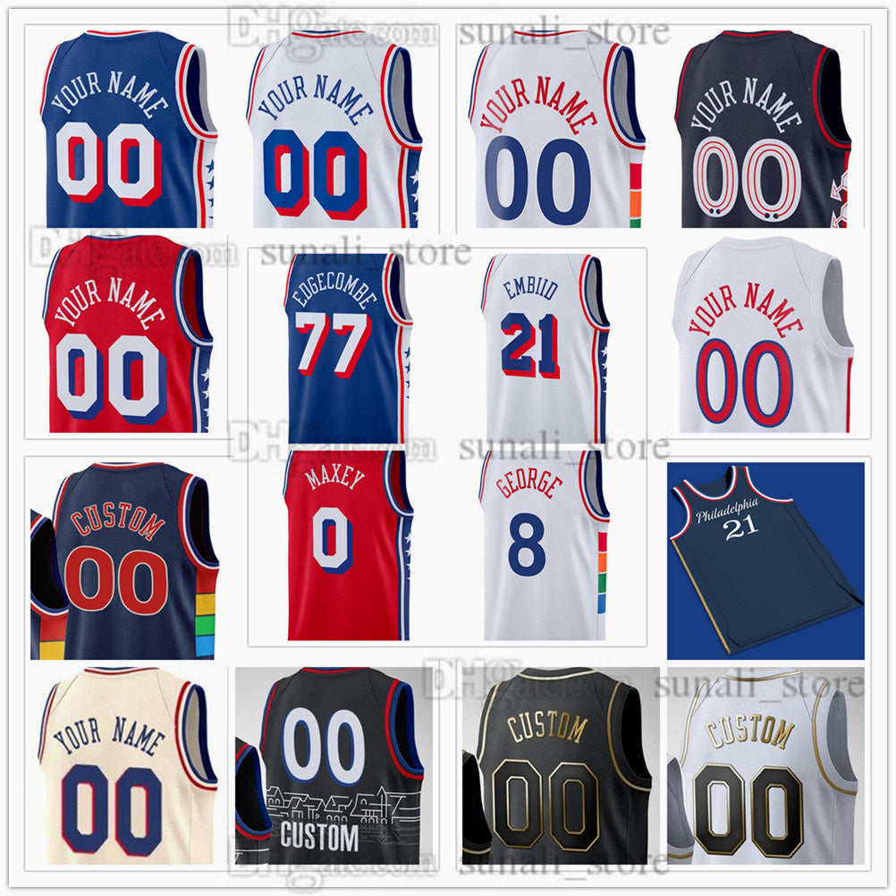 77 VJ Edgecombe Jersey 2025 Draft Pick Men Basketball 22 Johni Broome 21 Embiid 8 George 7 Lowry Tyrese 0 Maxey Jared 20 McCain Kelly 9 Oubre Jr. 3