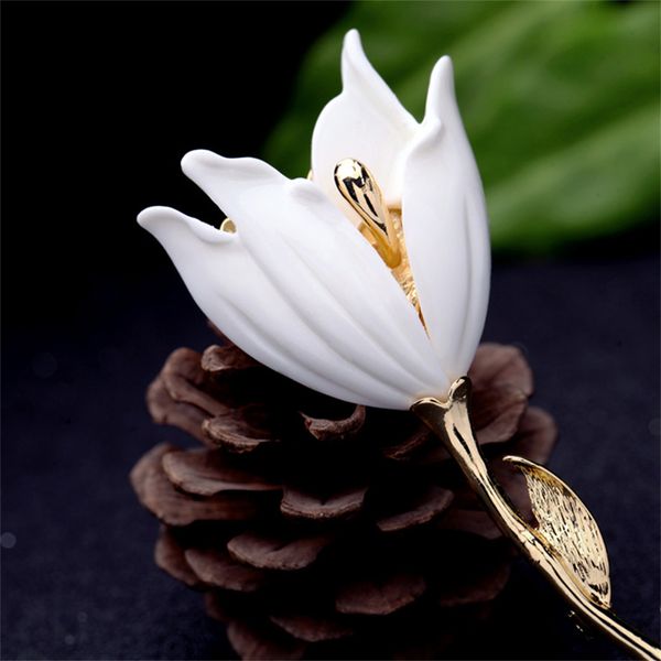 French Light Luxury Tulip Flower Enamel Brooch Pin Lapel Collar Scarf Decor Jewelry Women Garment Jewelry Clothing Accessories