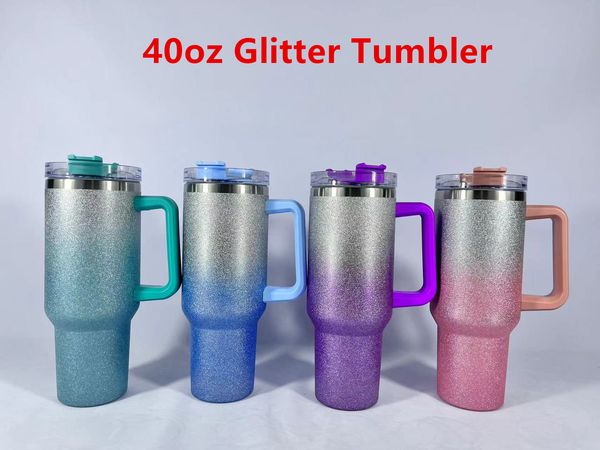 40oz Glitter with Handle Stainless Steel big capacity Beer Insulated Keep Drin Cold sparkly Travel Coffee Mug Grandient Shimmer Tumbler