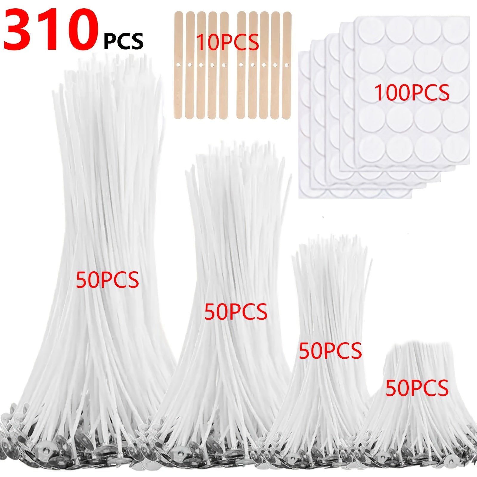 TEMU 310pcs Candle Wick Set, 1"-3.5"-6"-8" (2.6cm-9cm-15cm-20cm) Candle Wicks, 10 Wick Holders And 100 Wick Label Stickers For Making Pillar Candles