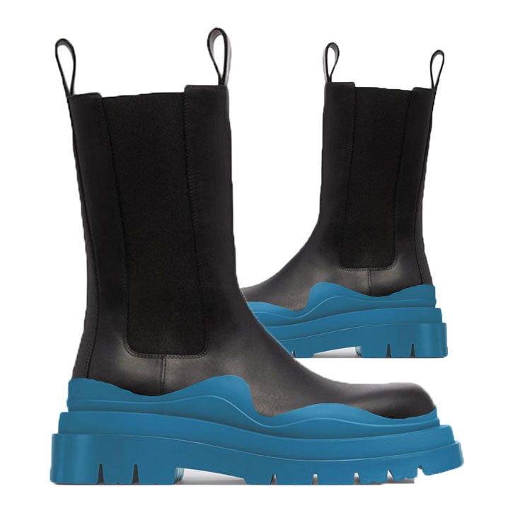 Women Bottega Black blaster soles boots Hipster luxury Man Tire Leather Chelsea booties Men platform chunky shoes lady Knight High-boots designer bo