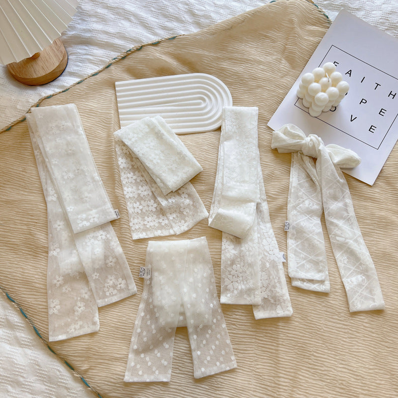 B1303 Retro lace ribbon high-grade belt hairband long ribbon female decorative scarf small silk scarf necklace braided hair tide