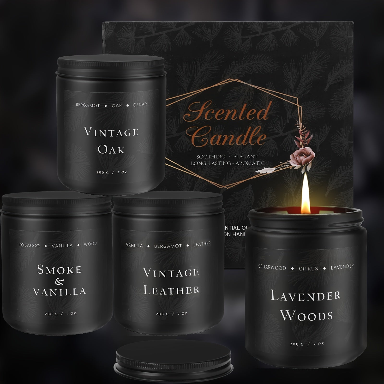 TEMU 4 Pack Scented Candles Set | Men Candle Set, Scented Candles For Home, Gifts For Men Gift Set - Manly Gifts Soy Candle Of Leather-smoke &