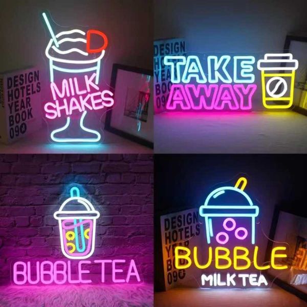 Bubble tea neon lights dimmable acrylic milk tea lights logo Boba tea LED logo beverage store display neon lights logo wall decoration neon