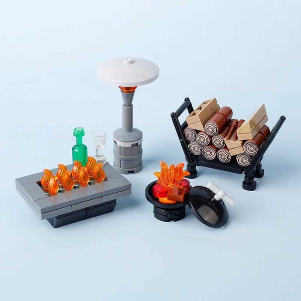 City Street Scene Winter Oven Building Blocks Medieval Castle Kitchen Furniture Wooden MOC Mini Model Bricks Childrens Toys GiftsC241029