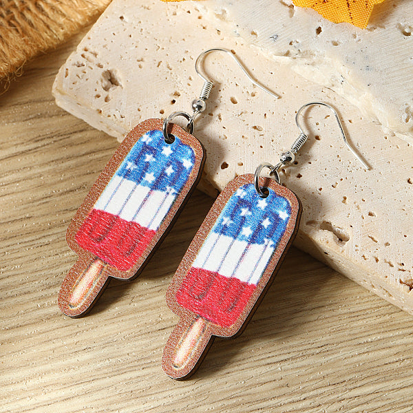 Boucles d'oreilles pendantes en bois et crème glacée pour la fête de l'indépendance américaine