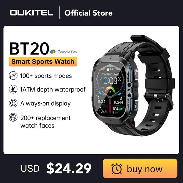 Oukitel BT20 2024 Rugged Smartwatch Sport Smart Watch For Men 350mAh BT 5.2 1.96 Inch AMOLED Display Men&#039;s Smartwatch