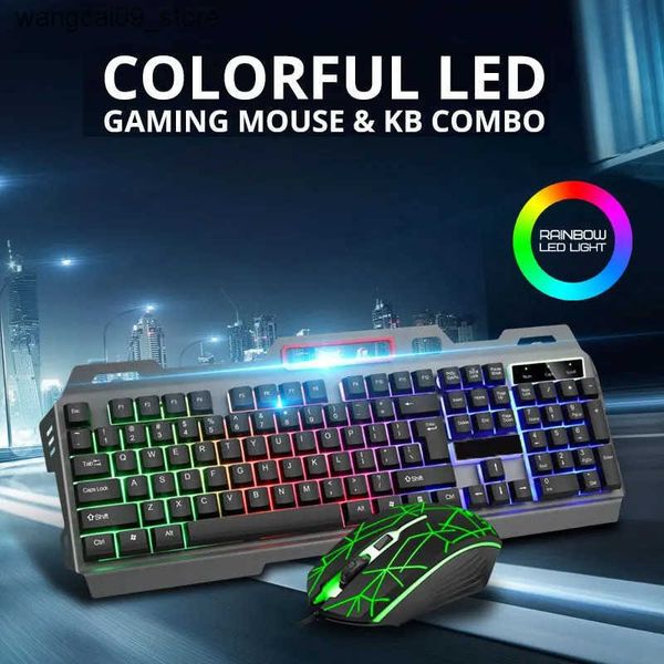 Keyboards Metal Luminous Computer Keyboard And Mouse Suit USB Wired Game Colorful Backlight Mechanical Feel Keyboard And Mouse J241218