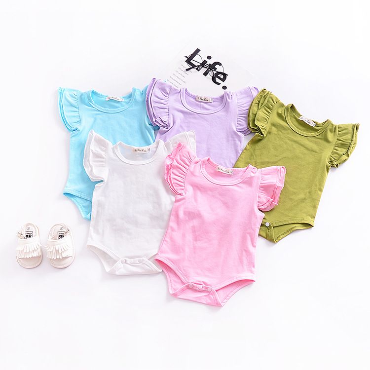 K559 Baby Fly sleeve romper INS Short sleeve ruffler Jumpsuits new Boutique kids Climbing clothes 16 colors
