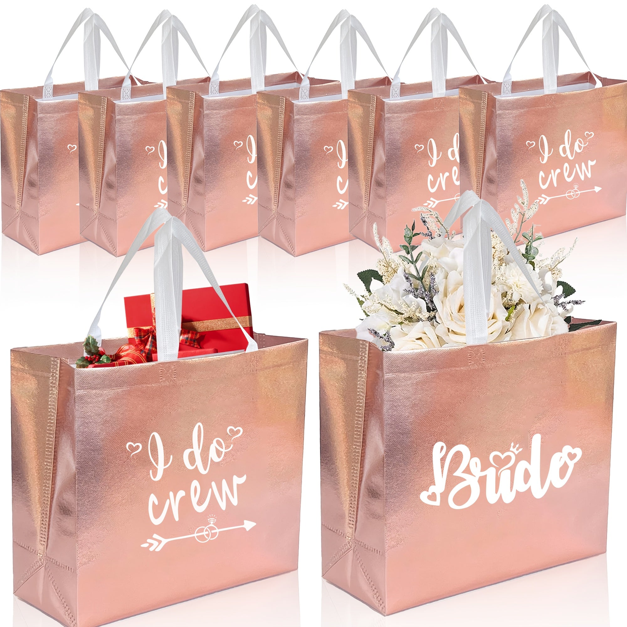TEMU 8pcs Rose Golden "" & Bridal Party Favor Bags, Polypropylene (pp) Material, Bridesmaid Gifts, Bachelorette Party Presents, And Wedding