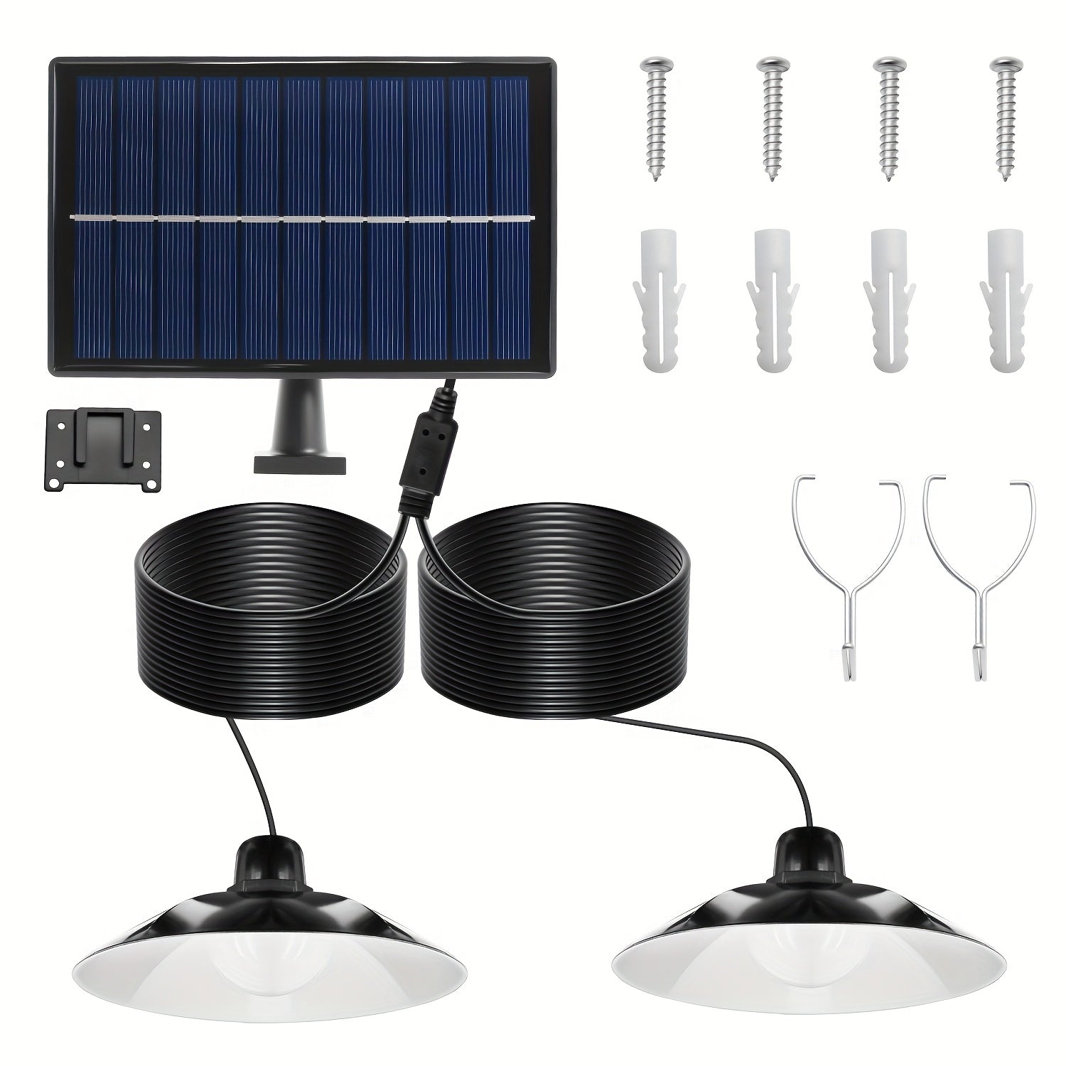 TEMU Solar-powered Outdoor-indoor Double-headed Pendant Lights - Lighting With Auto Sensor, Dual Bulbs, Metal Construction - For Patio, Garage,