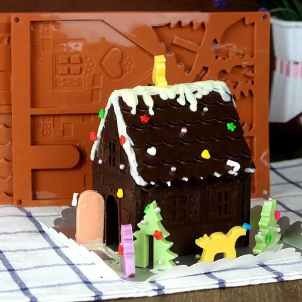 2pcs Set DIY Three-dimensional Christmas House Silicone Chocolate Mold Gingerbread House Baking Cake Cookie Mold Z250116