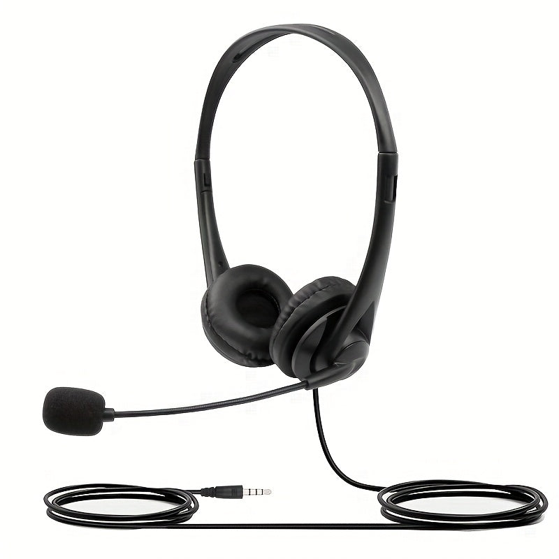 TEMU Over-ear Wired Headphones With Microphone, Comfortable Padded Ear Cups, 3.5mm Jack, -free Cable, Ideal For Calls, Gaming & Music, Black,