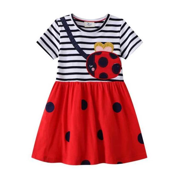 Jumping Meters New Arrival Ladybug Embroidery Childrens Princess Girls Dresses Stripe Hot Selling Kids Baby Frocks M250114