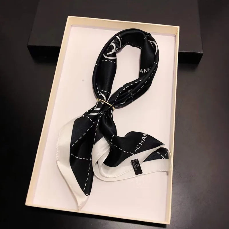 2023 elegant geometry print square scarf women bandana hairband lady head wraps channels chanellies cc female shawl fashion neckerchief