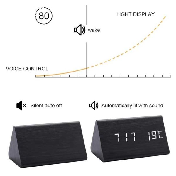 Alarm Clock Bedrooms Bedside Table Wooden Desk Decor Wake Table Clock With Temperature Digital Clock Light DawnT250115
