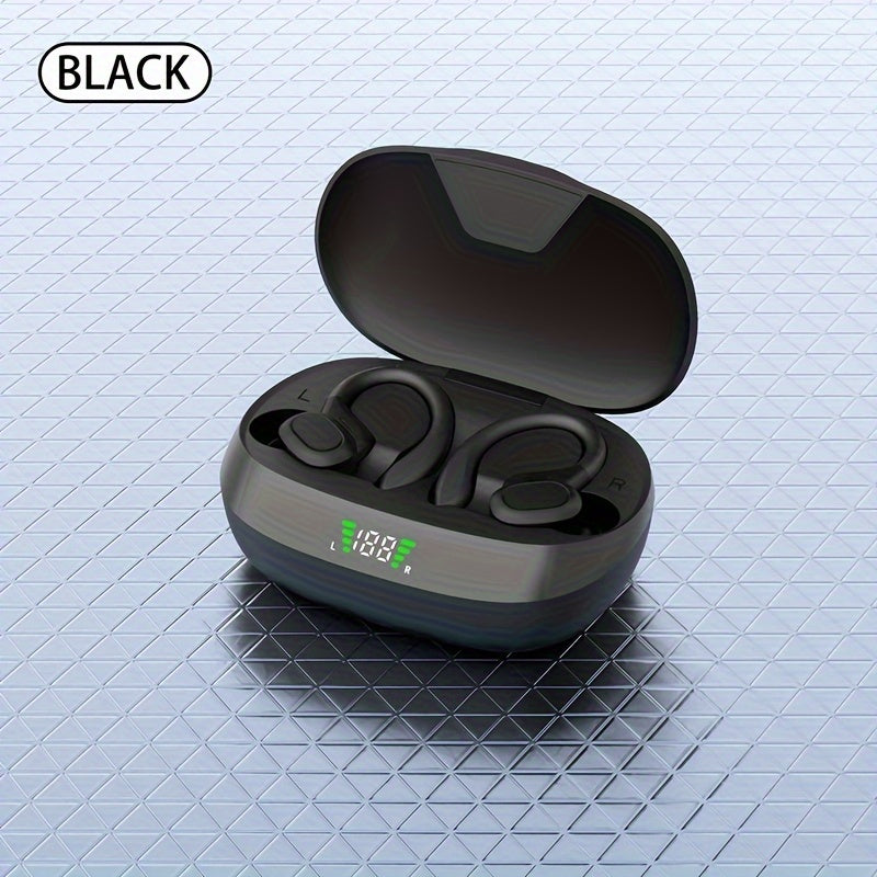 TEMU Open Ear Wireless 5.4 Headphones, Wireless Earbuds Sport Over Earphones Built-in Mic With Ear Hooks 24h Playtime Ear Buds Led Display Charging