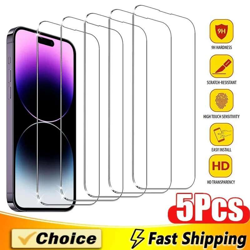 5Pcs Tempered iPhone 15 13 11 12 14 Pro Max Mini Screen Protector For IPhone 16 7 8 Plus X XR XS MAX Protective Glass