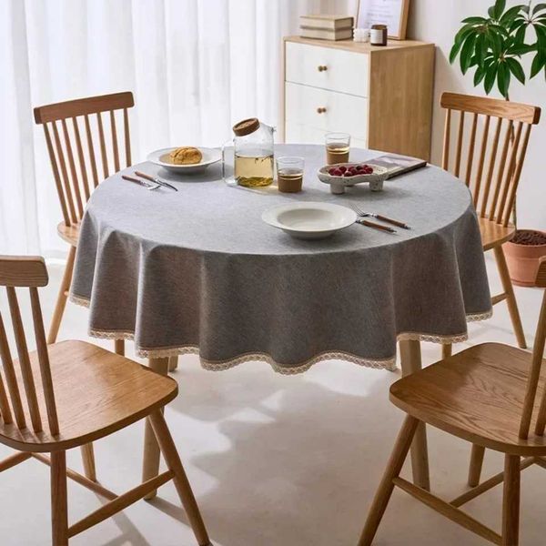 Elegant Light Luxury Round Tablecloth made of Waterproof Anti-scalding Cotton and Linen Fabric for Wash- Household Use Per Z250118
