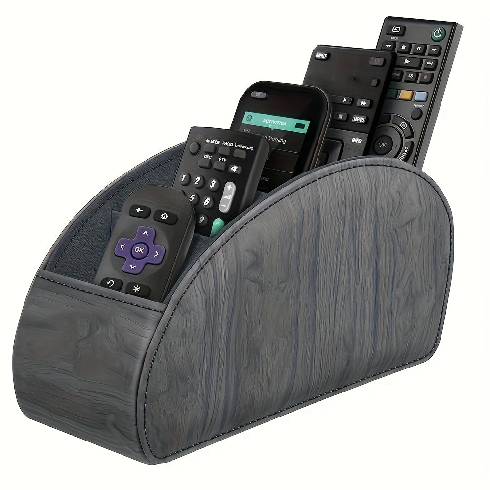 TEMU Tv Remote Control Holder With 5 Compartments, Pu Leather Remote Caddy-box-tray Bedside Table Desk Storage Organizer For Dvd, Blu-ray, Media