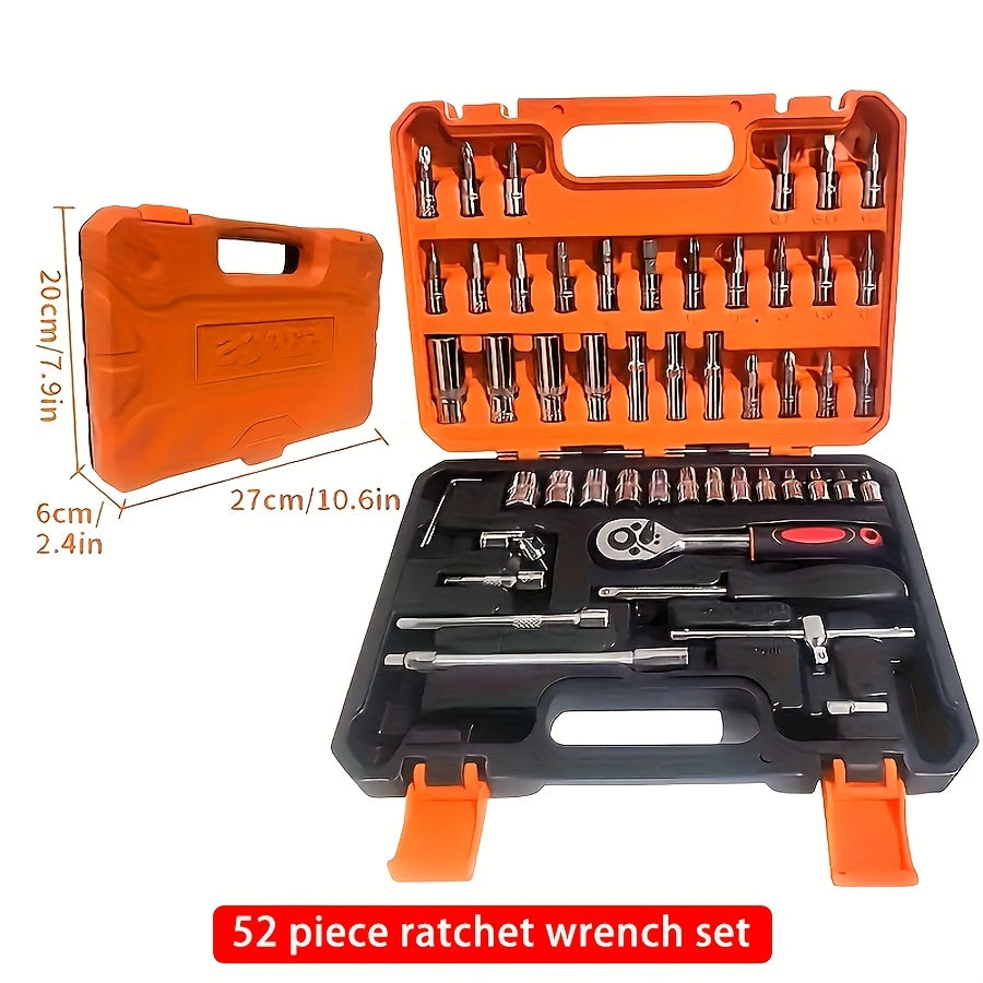 TEMU 52pcs Professional Tool Kit - Premium Tool Set For Car, Bike And Motorcycle Maintenance - Compact, Portable, Solution With Ratchet Wrench,