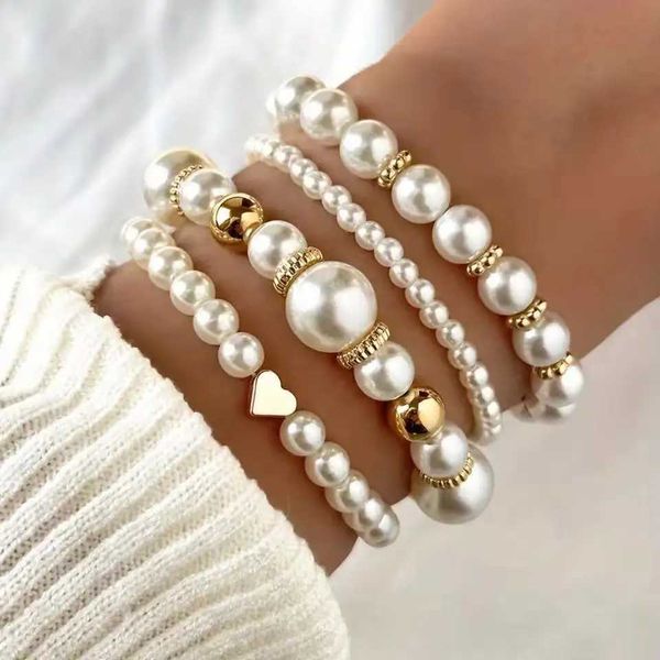 4-piece-set white pearl bracelet set suitable for warm and trendy elastic pearl bracelets elegant wedding party jewelry gifts X250129