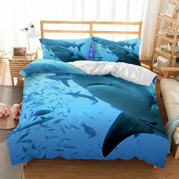 3D digital shark down duvet cover set with pillowcase bedding single and double full size bed covers used for bedroom decoration Y240930