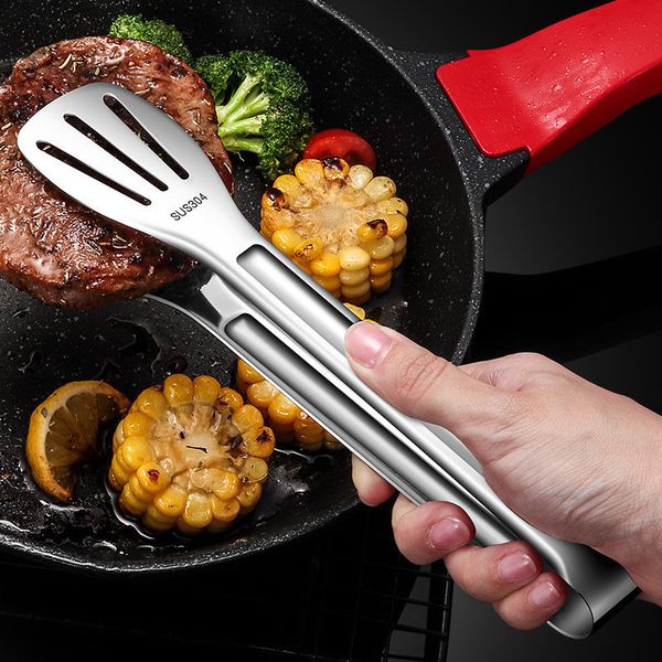 Stainless steel food rice dumpling barbecue meat salad steak service clip Twain long cooking kitchen utensils w240820