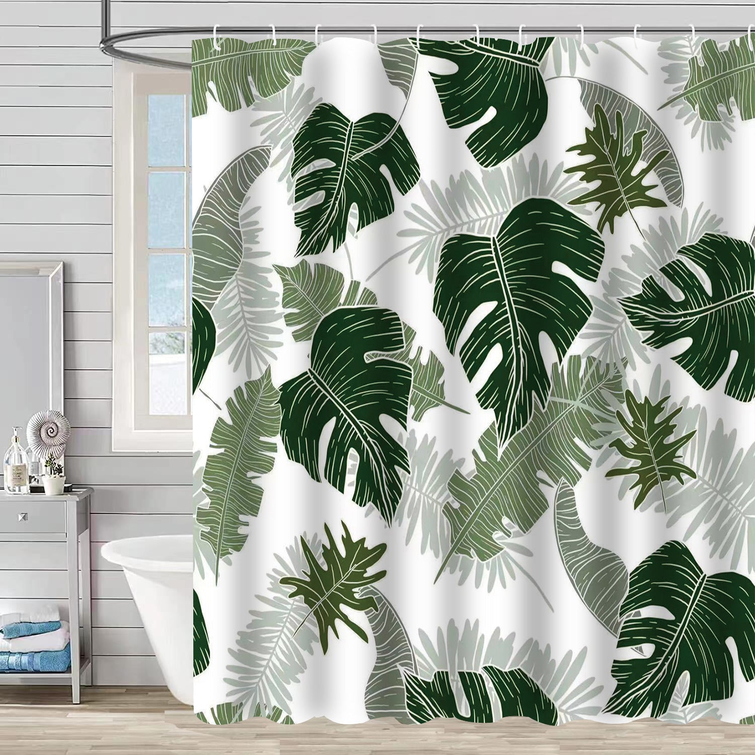 YL-37358 Waterproof Shower Curtain 3D Printed Tropical Jungle Plant Leaves and Flowers Season Polyester Shower Curtain with Hook