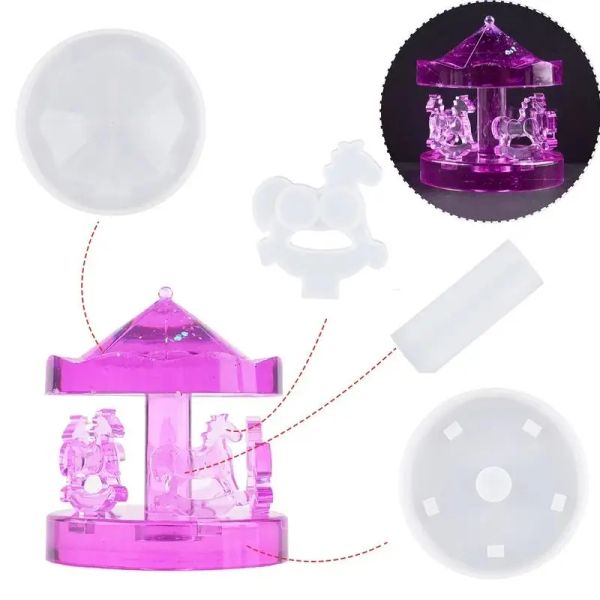 DIY Crystal Epoxy Resin Mold Carousel Swing Table Ornament Jewelry Pendant Mirror Silicone Mould