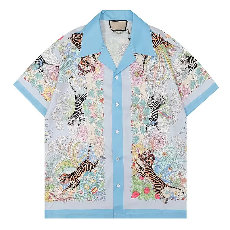 2023 New LUXURY Designer Shirts Men&#039;s Fashion Tiger Bowling Shirt Hawaii Floral Casual Shirts Men Slim Fit Short Sleeve Dress Shirt
